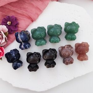 Mixed Mini Hello Kitty Carving Soldalite Green Adventurine Strawberry Quartz